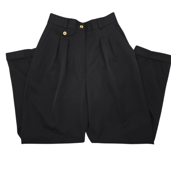 Vintage BARAMI USA 2 Layered 100% WOOL Gabardine Elegant Black Women's Pants - Picture 1 of 16